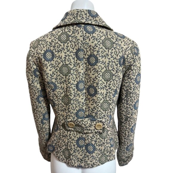 Ann Taylor Loft Wool Blend Knit Blazer Jacket Blue Beige Medallion Size 6 - Picture 3 of 9